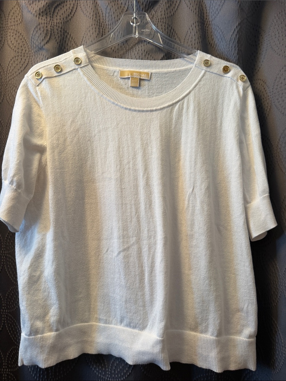 MICHAEL Michael Kors White Short-Sleeve Shoulder-Button Sweater